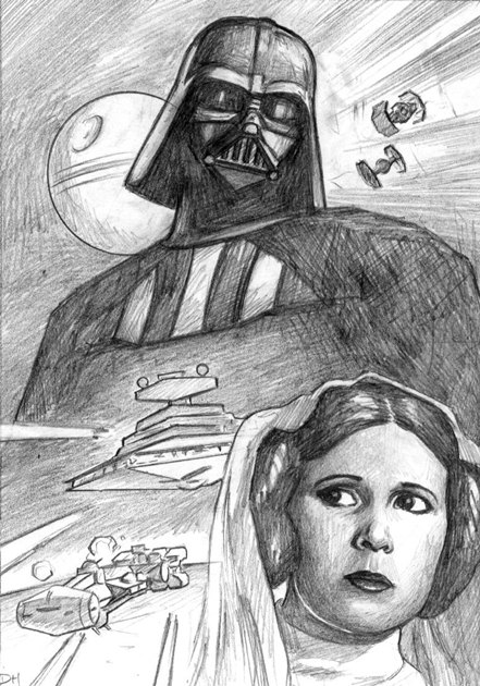 Star Wars, Artwork, Darth Vader, Princess Leia, Tutorial