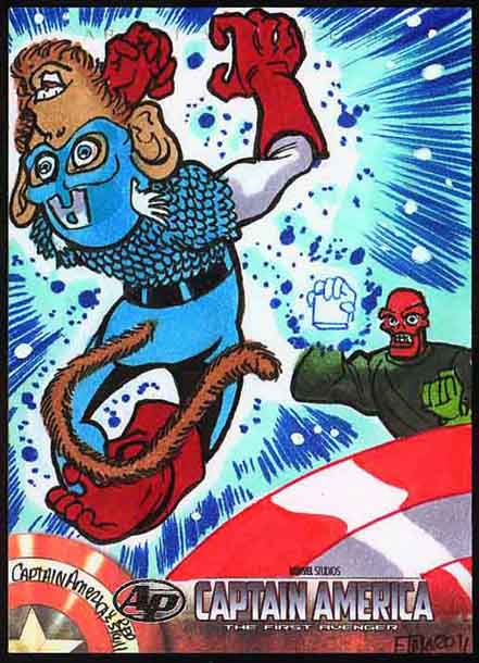 Captain America, Movie, Sketch Card, Monkey, Cosmic Cube, Thor, Hemsworth, Chris Evans, 2011 Summer, artist proof, first avenger