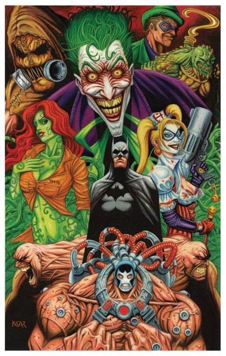 Batman, Arkham Asylum, Joker, crazy, Poison Ivy, Bane, Harley Quinn, Montage, painting, artwork