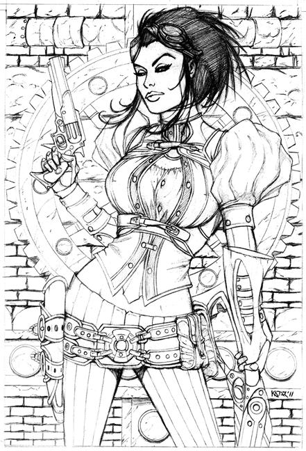 Lady Mechanika, Duo-Shade, sexy, inked, artwork, frank kadar